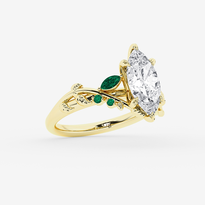Design ID 10826 - Truly Custom 2 ctw Marquise Lab Grown Diamond and Marquise & Round Shape Created Emerald Side Stone Engagement Ring